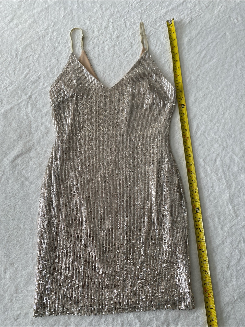 Adjustable Spaghetti Strap Sequin Mini Dress in Champagne